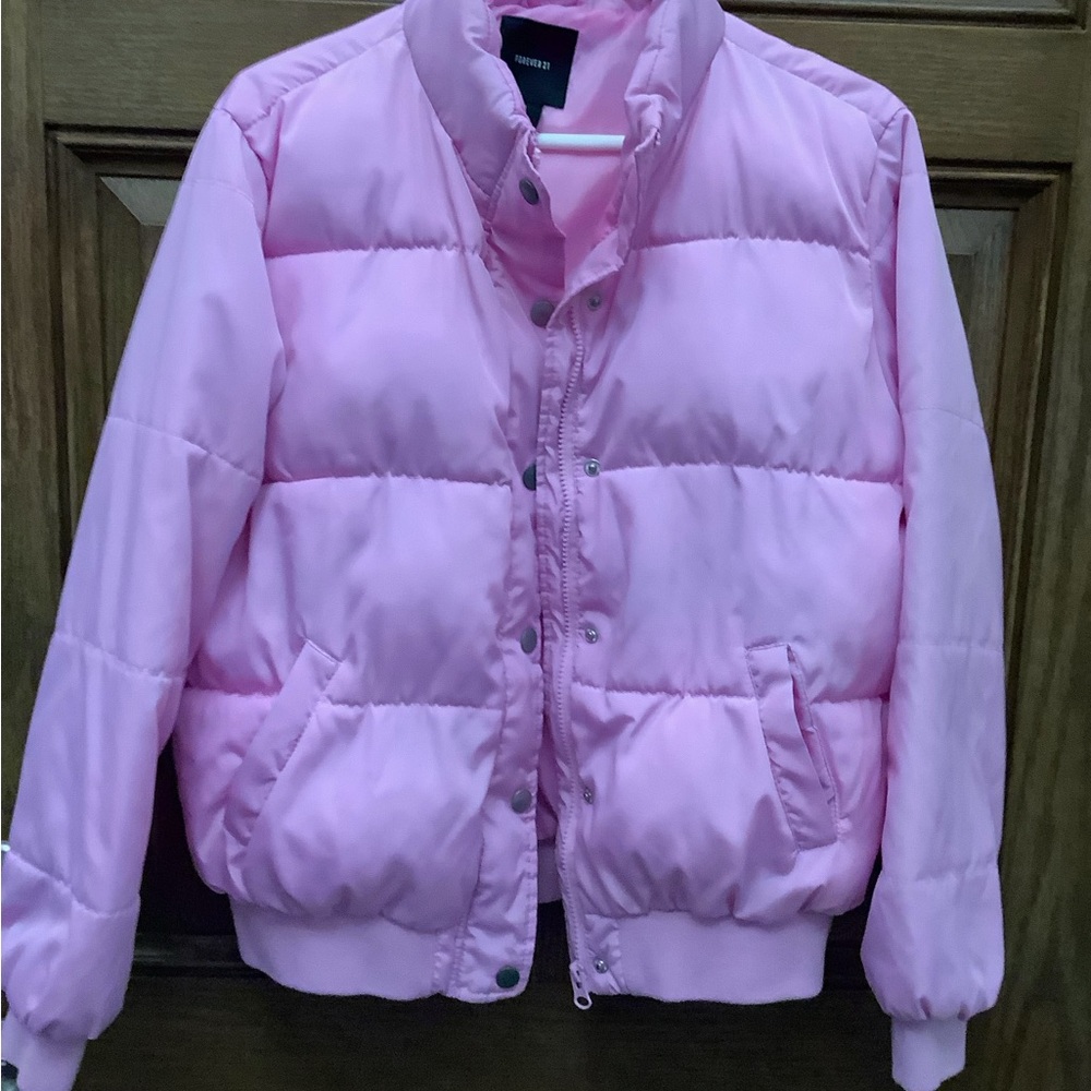 Forever 21 Bubblegum Pink Quilted Puffer Jacket - Women's